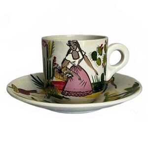 Hand-Painted Mexican Ceramic Espresso Cup and Saucer Set